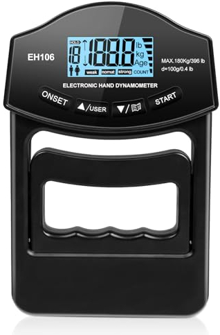 OSDUE Digitaler Handkraftmessgerät, Hand Dynamometer Schwarz, Elektronischer Griffkraft Messer, Griffkraftmessgerät, Grip Strength Trainer Kraftmesser mit USB-Ladekabel (396lb/180kg)