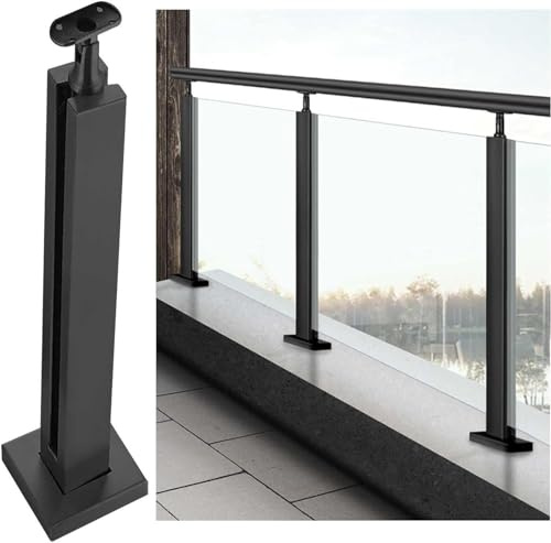 Geländer Pfosten Treppengeländer Glas Balustradenpfosten 65cm - 105cm Edelstahl Schwarzem Geländerpfostensystem Glasgeländer Geländerpfosten Für Außentreppen Balkone(Color:Mid Post,Size:65cm)