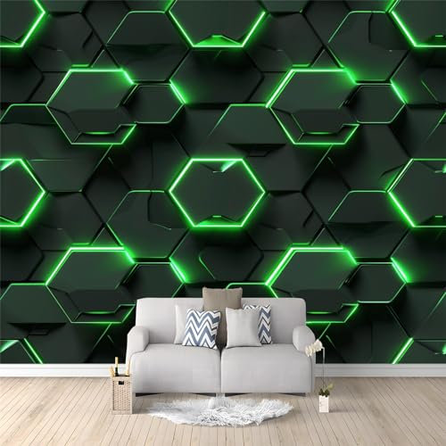 Grün fluoreszierende Wabe Fototapete 3D Effekt 400 x 280cm Fototapeten Wandbild Motivtapeten Vlies-Tapeten Moderne Wandtapete Wand Wohnzimmer Spielzimmer Dekoration