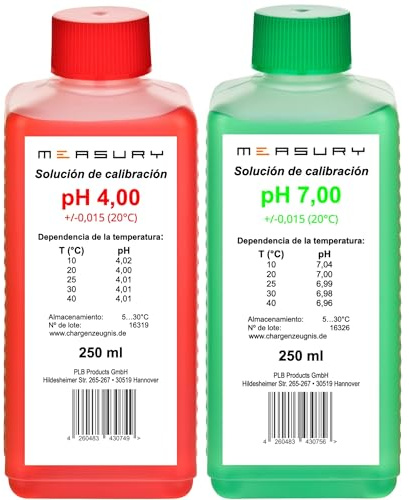 Measury pH Kalibrierlösung 4.00 + 7.00 - Pufferlösung je 250 ml Eichlösung | Kalibrierflüssigkeit Set Made in Germany, Eichflüssigkeit, kompatibel mit pH Messgeräten aller Marken