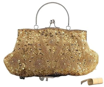 HUFFA Mit Perlen bestickte Abendtasche Cheongsam Retro Brauttasche(Gold)