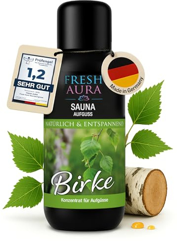FRESH AURA Saunaaufguss Konzentrat – Sauna Aufgussmittel Birke – Sehr ergiebiger und langanhaltender Saunaduft – Natürlich und Entspannend | Made in Germany (100ml)