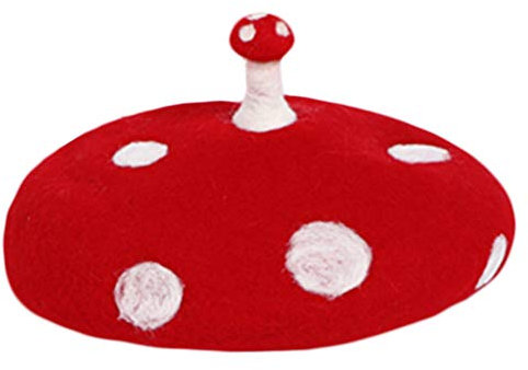 PEILINZE Baskenmütze für Damen und Kinder, kleiner Pilz, handgefertigt, Kunstfilz, Wolle, weiße Spitze, Vintage-Maler