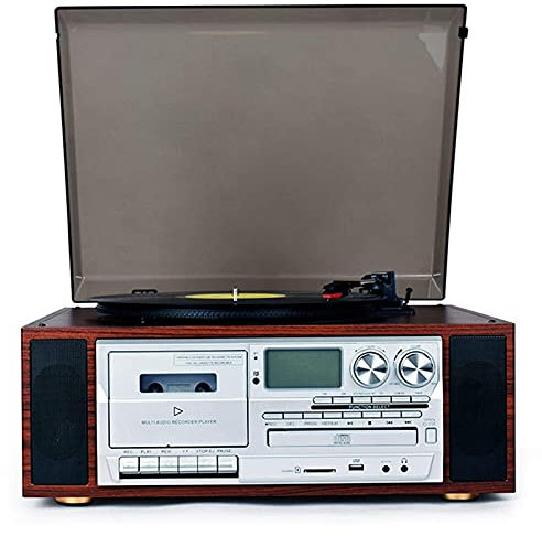 MOKLYF Platine Vinyle Bluetooth avec Haut-Parleur stéréo, Lecture de Disque Vinyle, Bras Automatique/Lecture de Bande/Lecture de CD/Lecture USB/SD/Lecture Radio(