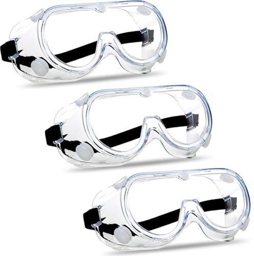 PSFXBM 3Pcs Safety Glasses Eye Protection Goggles Anti Fog Anti Dust Splash Proof Industrial Protective Wraparound Eyewear Clear Security, Sealed Protective Work DIY Lab Grinding Garden Gardening