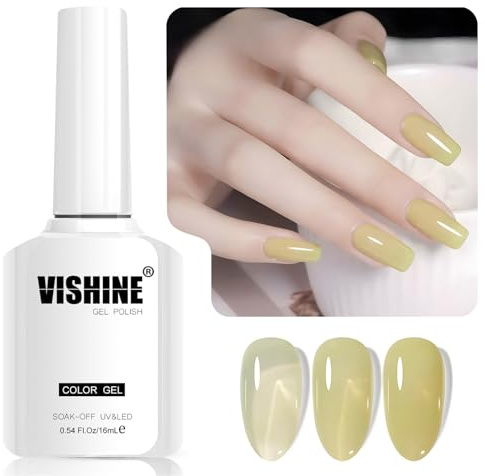 Vishine 16 ml Smalto Gel Semi-Permanente Trasparente, Smalto per Unghie Gel Cristallo Gelatina Colore Traslucido Soak-Off UV LED per Nail Art Manicure Home DIY L300 Uva Verde Limone