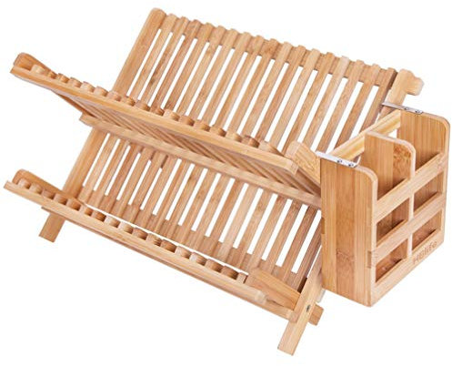Tellerständer, Abtropfgestell, Spülbecken-Wasserfilter, Abtropfgestell aus Holz, Geschirrabtropfgestell, Teller, Geschirr, Tassen, Besteckhalter, Ständer, Wäscheständer, zusammenkl