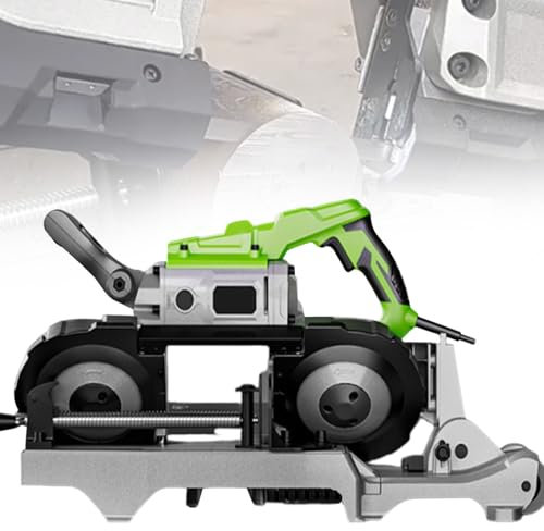 FLNOZAMZ 1100W Bandsägen für Metall, Holz, tragbare Bandsäge mit Basis, Doppelschalter, LED-Licht, 6-Gang-Verstellung, 120mm Schnittbereich