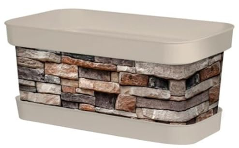 Acan Tradineur - Jardinera de plástico con Plato, Modelo Piedra, Polipropileno, Tiesto, macetero, Recipiente para Plantas, Fabricada en España (Beige - 40 cm)