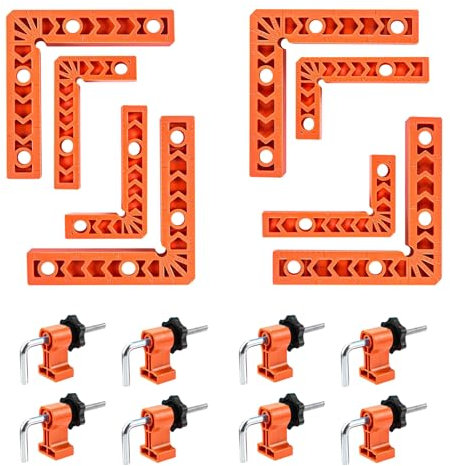8 PCS Corner Clamps for Woodwork, Right Angle Clamp 90 Degree Clamp Positioning Squares with 8 Clamps Woodworking Tool for Pictures Frames Cabinets Boxes (3 4)