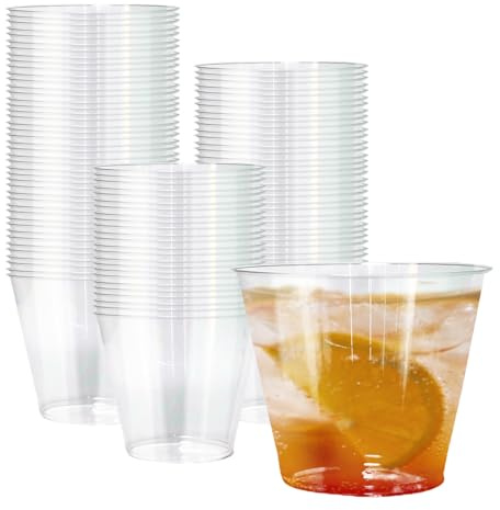 Yuedefly 100 pcs Plastic Cups,9 OZ Reusable Drinking Cup,270 ml Clear Crystal Plastic Tumblers, Elegant Party Glasses Tumblers Shot Cups for Home Decoration Party Wedding Birthday Camping
