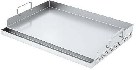 Plaque de Barbecue en Acier Inoxydable Universelle, Plaque de cuisson 46.2x32.8x8.6 cm Plateau de Grill pour Barbecue à Gaz & Charbon de Bois, Revêtement Antiadhésif, Bac à Graisse & Structure Stable