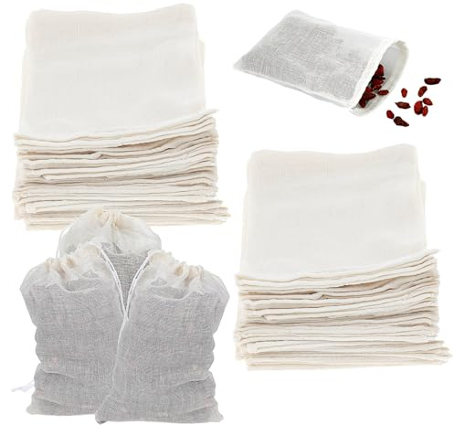 24PCS Spice Bags for Cooking Soup, 6x4 Inches Natural Cotton Drawstring Bag, Reusable Empty Tea Brew Filter Sachet Bags, Gravy Cheesecloth Drawstring Bag for Filtering Soup, Tea and Cold-Brewed Coffee