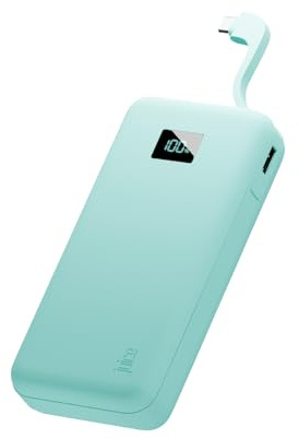Juice Eco Integrated Max Power Bank 20000mAh – Portable Charger with Built-in USB-C Cable, Fast 20W Output, Digital Display, Power Bank for iPhone 15 16 17, Samsung, Android, GoPro, iPad - Teal