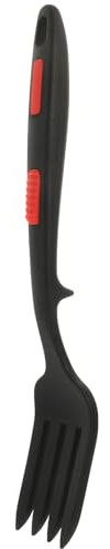 MALUGOGO Tenedor de silicona multifuncional resistente al desgaste para cocina, ergonómico, ligero, tenedor de ensalada, utensilio portátil de silicona de grado alimenticio en color negro profundo
