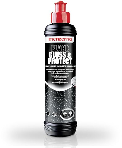 Menzerna Auto Politur & Versiegelung für dunkle Lacke | Black Gloss & Protect 250ml Autopolitur | Schwarze Polierpaste zur Entfernung leichter Kratzer