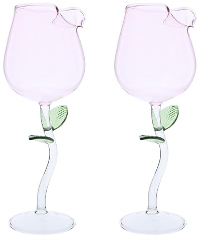 TOVINANNA Copas de Vino de Vidrio Forma de Rosa Rosa Juego de 2 Copas Altas para Cócteles y Vino Creativas y Transparentes Ideales para Fiestas Bodas y Celebraciones Románticas