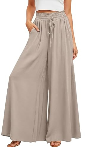 Neteson Pantalon Femme Été Pantalon à Jambes Larges Pantalon Palazzo Fluide | Pantalon Décontracté Léger Elegant Plage Casual Pants Taille Haute