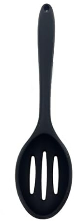 QIALAI Silicone Slotted Spoon & Strainer, Heat Resistant (230°C) Kitchen Spoon for Cooking, Stirring & Draining, Non-Scratch Safe for Non-Stick Pans, Black, 27.5cm