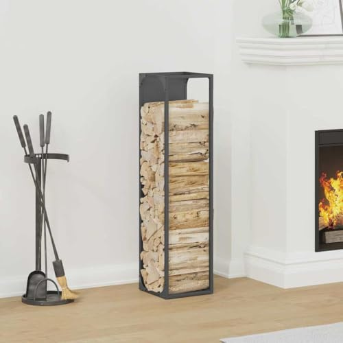 Mokuyary Portant de Bois Chauffage Anthracite 25x25x100 cm Serre Bûche, Étagère de Rangement pour Porte Bûches de Cheminée, Support de Stockage de Bois de Chauffage, Grande Capacité Range Buche