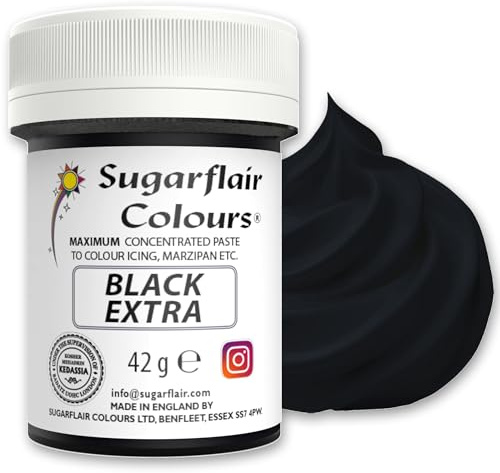 Sugarflair Max Concentrate Paste Lebensmittelfarbe Paste, Black Extra, 42 g | Hochkonzentrierte Lebensmittel Farbstoff für Marzipan und Fondant, Sorgt für Kräftige, Gleichmäßige Farben