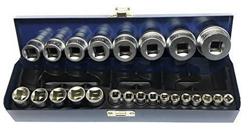 Alkan SAE Stecknuss Satz 24-tlg 1/4 1/2 Zoll Metallbox | Zöllige SAE Steckschlüsseleinsätze, 1/4 und 1/2 Antrieb, 24-tlg Satz aus CV-Stahl in Metallbox