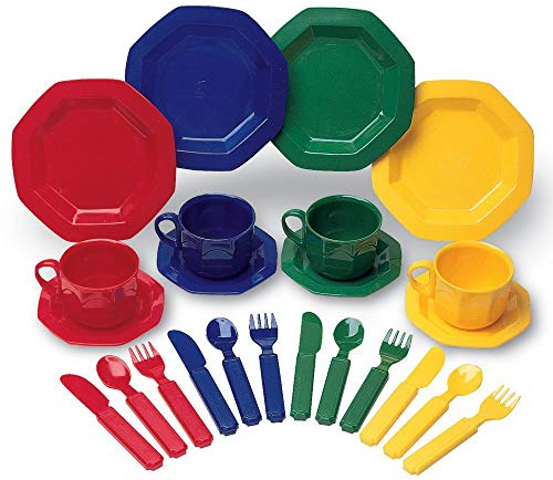 Learning Resources Spielszenarien Geschirr-Spielset, Alter 3+, Rollenspiel fördern mit farbenfrohem Geschirr für 4 Kinder