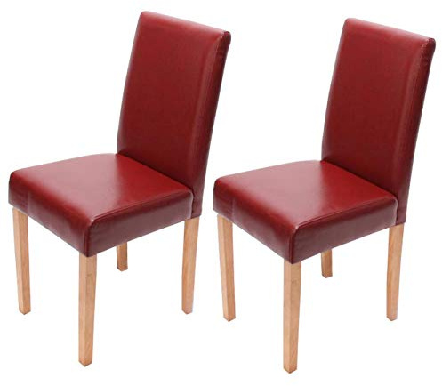 Mendler 2er-Set Stuhl Littau - Leder, rot, helle Beine | Esszimmerstuhl, Küchenstuhl