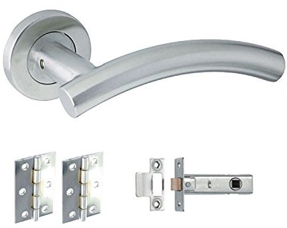 HANDLESTORE Silver Door Handle Set – Modern Arched T-Bar Internal Door Handles with Latch & Hinges – Interior Door Handle Lock for Kitchen & Home Doors