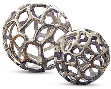 Loberon Deko-Objekt 2er Set Venay, Zwei Größen, kunstvoll geformt, schimmerndes Finish, Dekoration, Dekoobjekt, Aluminiumguss, Silber