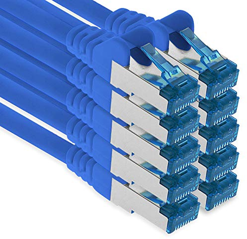 1aTTack.de Câble réseau Ethernet Gigabit LAN CAT.6a 1 m, câble patch RJ45 10 Gb/s SFTP PIMF bleu - 10 pièces