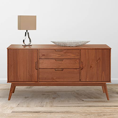 IDIMEX Sideboard Tivoli skandinavischen Design Kastanien dunkel braun lackiert - Kommode aus Massivholz, mit 2 Türen und 3 Schubladen, Buffetschrank Geschirrschrank