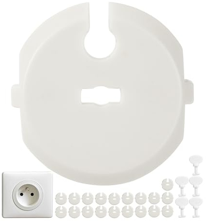 Copripresa senza Adesivo, 20 pz, Bianco, con chiave, adatto per prese di tipo E, Copriprese Bambini universali, Tappi prese elettriche bambini, Protezione copriprese a incastro, Copri Presa Elettrica