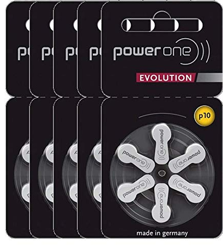 30 x för Power One Evolution storlek 10 hörapparatbatterier 1,45 V (5 x 6 blister) förvaringslåda för 2 hörapparatbatterier (30 batterier, gul)