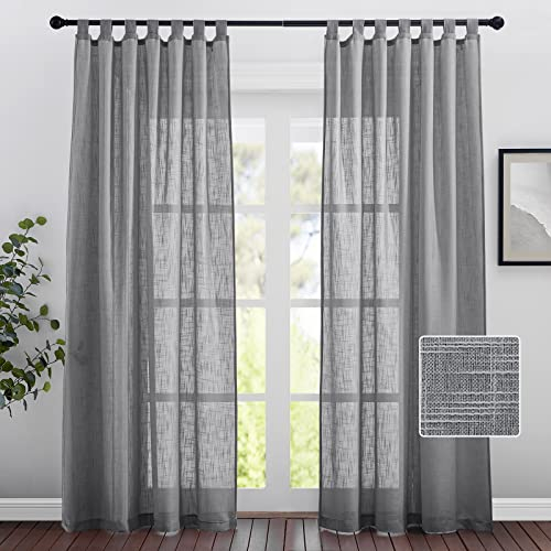 PONY DANCE Schlaufenschal 2er Set H 220 x B 140 cm Leinenoptik Gardinen für Sonnenlicht Filtern Leinenoptik Vorhänge Wohnzimmer, Dunkelgrau