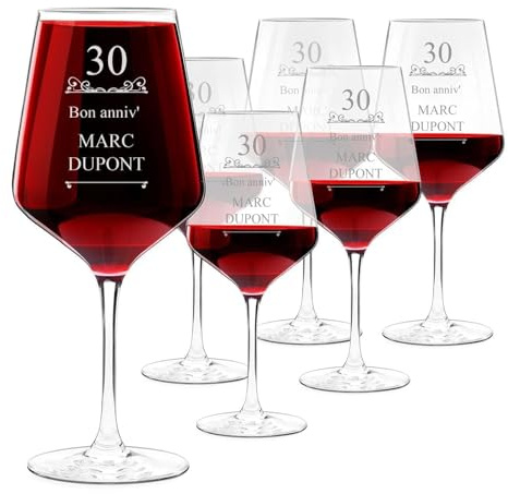 Maverton Verres à Vin en Cristal pour l’homme, Set de 6 Verres XL | Verre Personnalisé à Vin Rouge et Blanc, Cadeau d’anniversaire pour amateur de spiritueux, Simple
