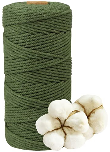 DXRPO Filato macramè, 3 mm x 100 m, Filato di Cotone macramè, per Fai da Te, macramè, fioriera per Fiori macramè, Decorazione Natalizia, Regali per buoni Amici, Piante, Decorazione Boho(Verde Oliva)