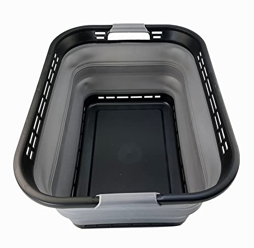 SAMMART 42L (11 Galloons) Collapsible Plastic Laundry Basket - Foldable Pop Up Storage Container/Organizer - Portable Washing Tub - Space Saving Hamper/Basket [BPA Free] (Black/Frost Grey)