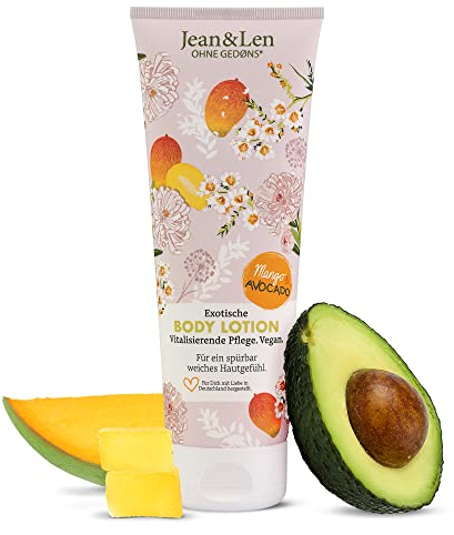 Jean & Len exotische Body Lotion Mango & Avocado, für alle Hauttypen, leichte Formulierung, zieht schnell ein, pH-hautideal, ohne Parabene & Silikone, Body Lotion vegan, 250 ml