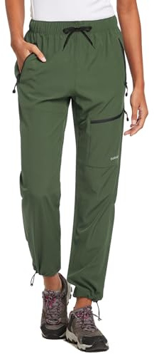 baleaf Pantaloni Trekking Donna UPF 50+ Asciugatura Rapida Pantaloni Cargo Donna Traspiranti Impermeabile Insetto Verde Militare, 73,9 Cm L