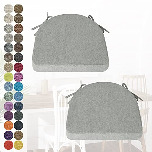 PHUSTJKL 2er Set Stuhlkissen Halbrund Stuhlauflage mit Bändern für Esszimmer, Waschbare rutschfest Sitzkissen mit Reißverschluss für Indoor Zuhause Büro Küche (43x42x40x5cm Grau)