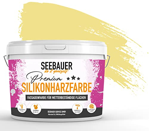 SEEBAUER diy Silikonharz-Fassadenfarbe Gelb 300ML für Außen (No. 455 Lemon Soda) Selbstreinigende Fassadenfarbe mit Lotuseffekt - Geeignet für Putz, Mauerwerk und Beton
