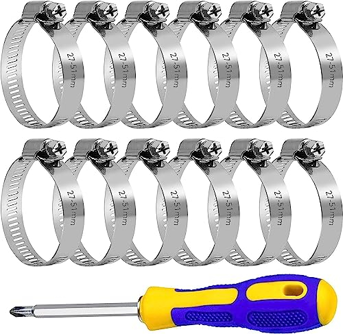 Colliers de serrage, colliers de serrage, 12 pcs colliers de serrage larges tailles réglables 27-51 mm collier de serrage à vis sans fin en acier inoxydable avec tournevis for sécuriser les raccords