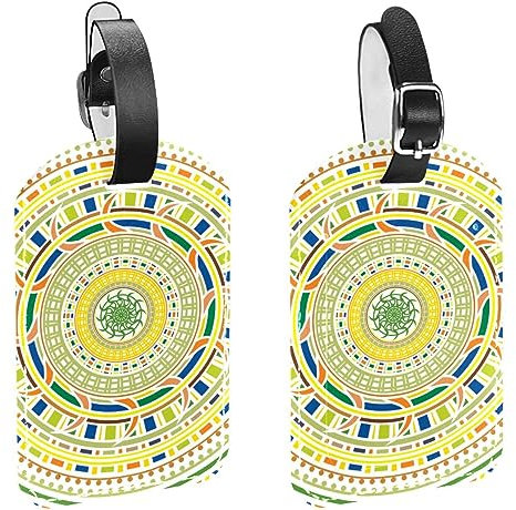 Gepäckanhänger, digitales Mandala-PU-Leder, Gepäckanhänger, Reise-ID-Taschen-Etikett, mit Sichtschutz, 2 Stück