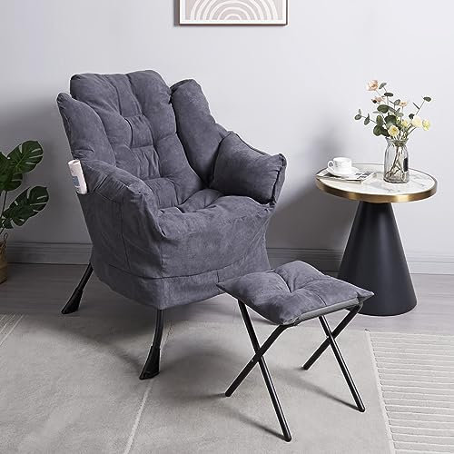 Panana Dark Grey Armchair Accent Chair Lazy Chair Lounge Chair with Armrests and Footstool