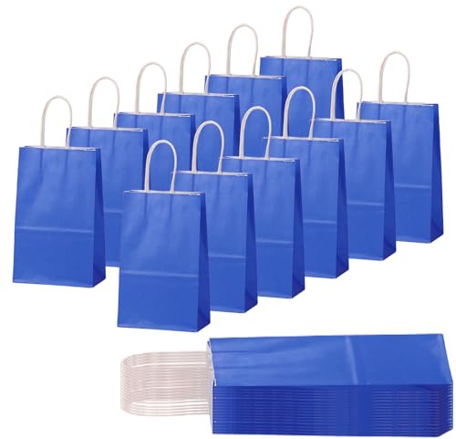 30 Stück Geschenktüten Kindergeburtstag Kleine Papiertüten mit Henkel,Blau Krafttaschen Tüten 21x15x8cm,Gift Bag Party Taschen für Hochzeiten, Geburtstag,Verpackungen,DIY,Weihnachten,Süßigkeiten