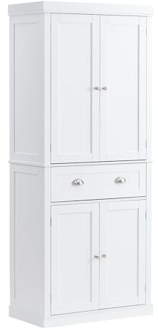 VEVOR Freistehende Mehrzweckschränke mit Türen, Schublade und 3 verstellbaren Regalen, hohe Speisekammern für Küche, Wohnzimmer, Esszimmer, Wäsche, Perlweiß, 16 x 30 x 72 cm