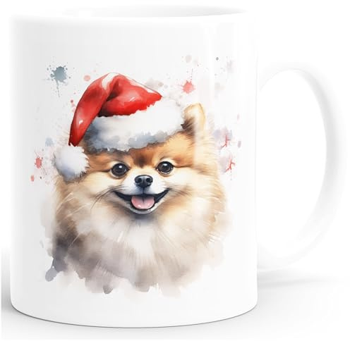 SpecialMe® Tasse Hunde-Motiv Weihnachten Weihnachtsmütze lustig Hunderassen Geschenk Hundebesitzer Aquarell Weiss standard