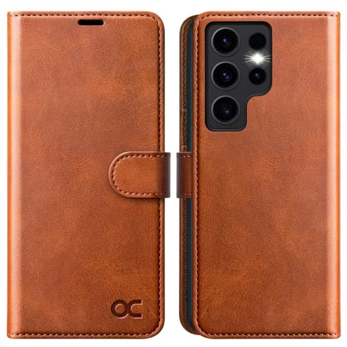 OCASE Handyhülle Kompatibel für Samsung Galaxy S24 Ultra 5G Hülle Premium Leder Flip Klappbare Klapphülle Stoßfeste Magnetische [Standfunktion] [Kartenfächern] Schutzhülle Tasche Braun