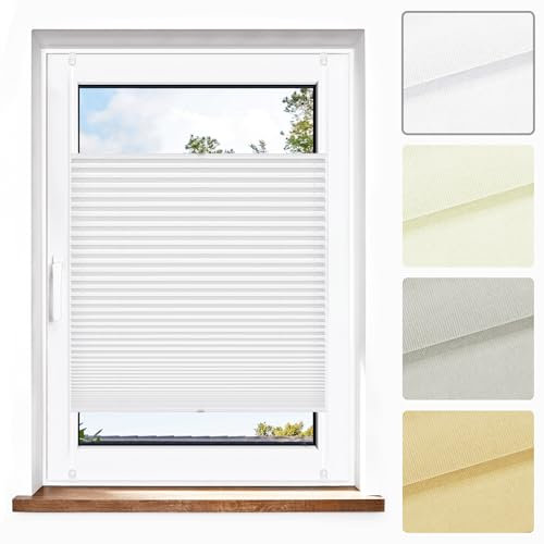 Jalousiescout Plissee Klemmfix ohne Bohren—Jalousie 65x110cm weiß Sichtschutz Fenster Sonnenschutz, Lichtdurchlässig Rollo für Fenster & Tür, Hochwertiges Polyester Pure Plissee